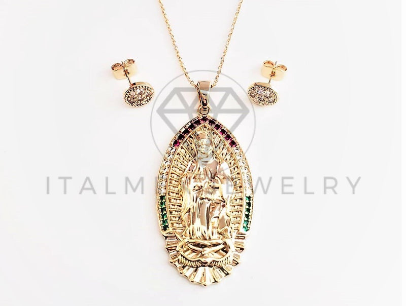 Juego de Lujo - 103031 - Diseño Virgen de Guadalupe CZ Clara Oro Laminado 18K