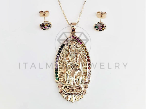 Juego de Lujo - 103037 - Diseño de Virgen de Guadalupe CZ Color Oro Laminado 18K