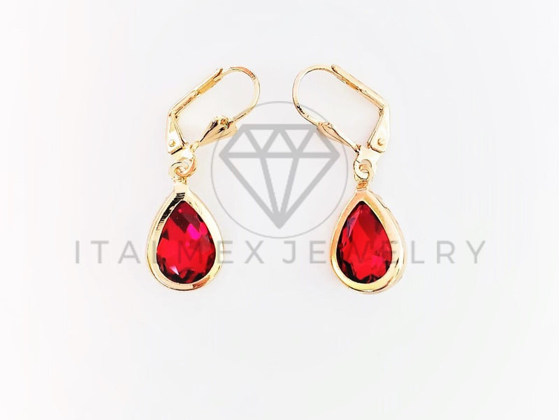 Arete de Lujo - 103056 - Arete Estilo Gota CZ Roja Oro Laminado 18K