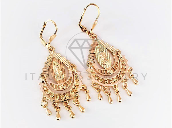 Arete de Lujo - 103098 - Arete Filigrana Virgen de Guadalupe Oro Laminado 18K