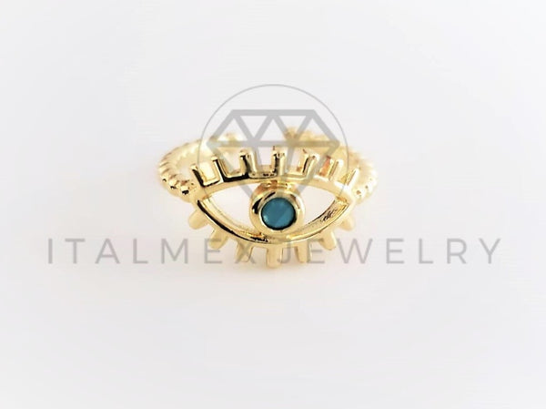 Anillo de Lujo - 103114 - Diseño Ojo Turco con CZ Azul Aqua Oro Laminado 18K