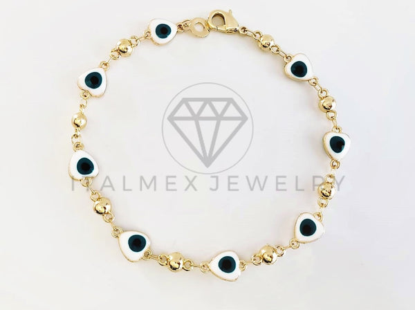 Pulsera de Lujo - 103211 - Diseño Ojo Turco Blanco y Azul Oro Laminado 18K