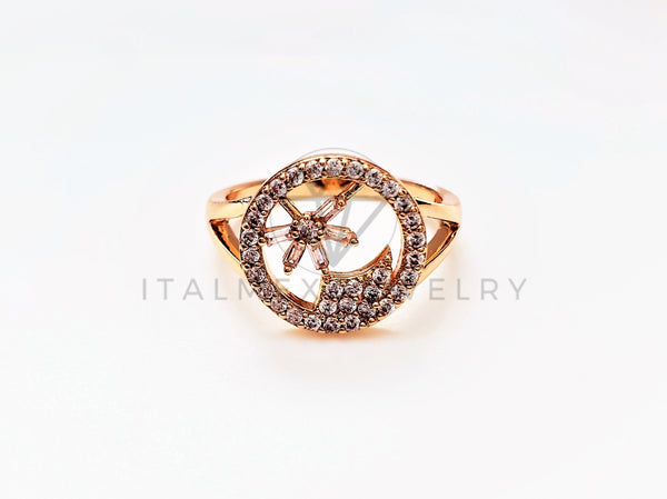 Anillo Dama de Lujo -103329 - Diseño Sol y Luna CZ Clara Oro Laminado 18K