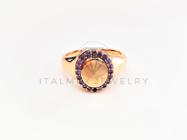 Anillo Dama de Lujo - 103382 - Diseño Placa Lisa CZ Morada Oro Laminado 18K