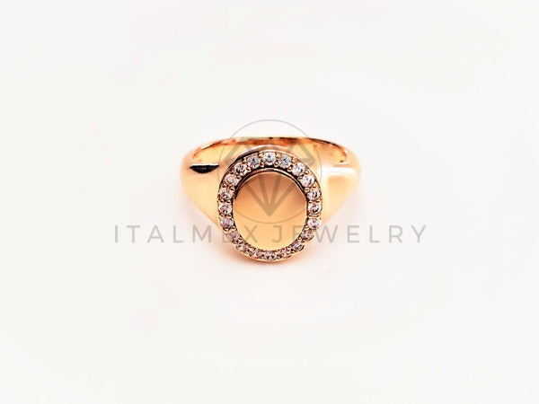 Anillo Dama de Lujo - 103386 - Diseño Placa Lisa CZ Clara Oro Laminado 18K