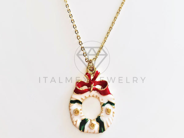 Collar Elegante - 103476 - Collar Rosca Navideña con Moño Oro Laminado 18K
