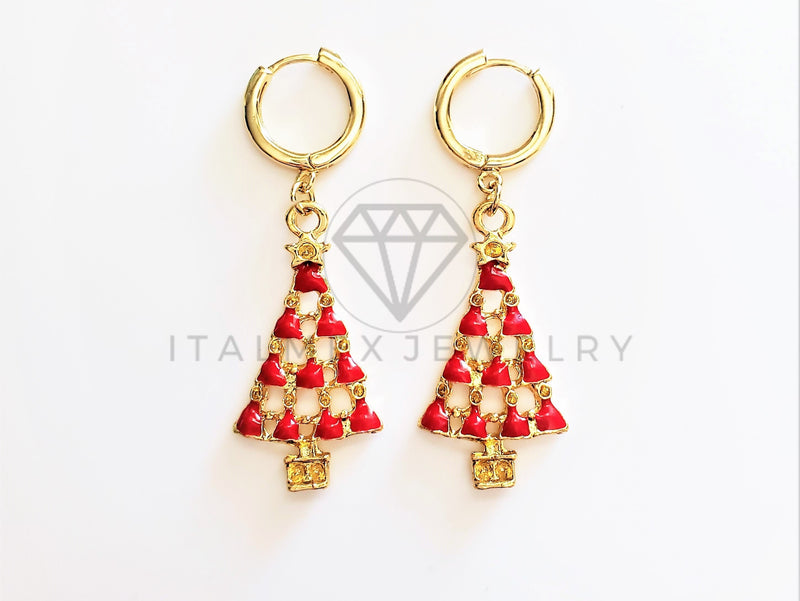 Arete de Lujo - 103490 - Diseño de Pino Navideño Rojo Oro Laminado 18K