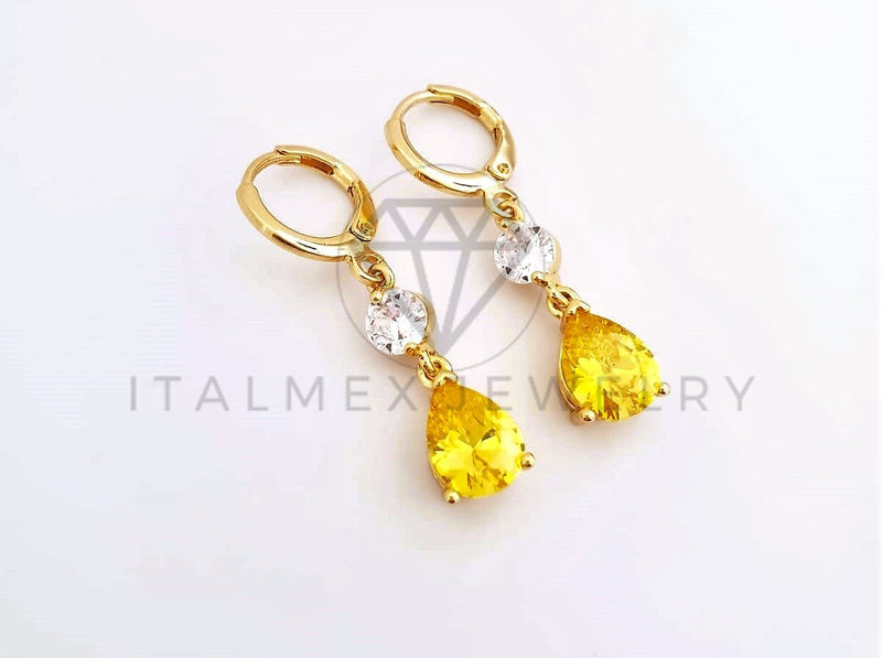 Arete de Lujo - 103528 - Diseño Gota CZ Amarilla y Clara Oro Laminado 18K