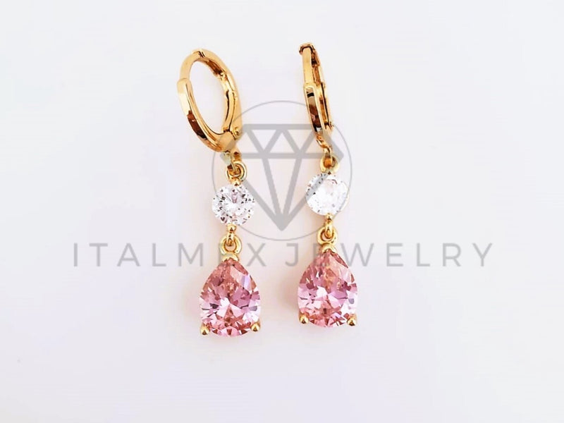 Arete de Lujo - 103530 - Diseño Gota CZ Rosa y Clara Oro Laminado 18K