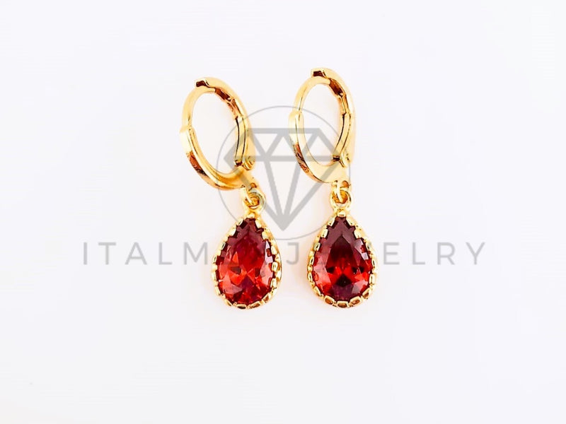 Arete de Lujo - 103540 - Diseño Gota Boutique CZ Roja Oro Laminado 18K