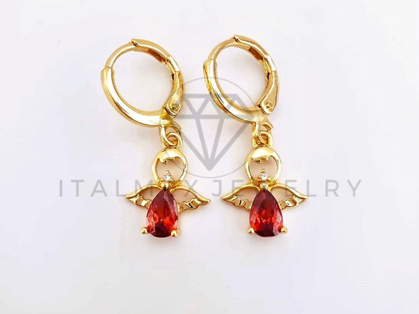 Arete de Lujo - 103547 - Diseño Angelito CZ Roja Oro Laminado 18K