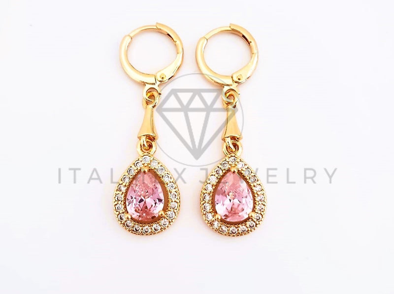 Arete de Lujo - 103550 - Diseño Gota Pavé CZ Rosa Oro Laminado 18K