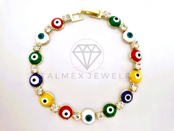 Pulsera Elegante - 103562 - Pulsera de Ojo Turco Colores CZ Clara Oro Laminado 18K