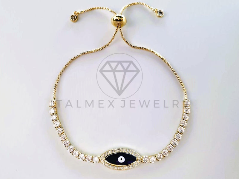 Pulsera de Lujo - 103718 - Diseño Ajustable Ojo Turco CZ Clara Oro Laminado 18K