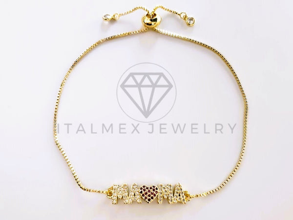 Pulsera de Lujo - 103731 - Diseño Ajustable Mamá Corazón CZ Rosa Oro Laminado 18K