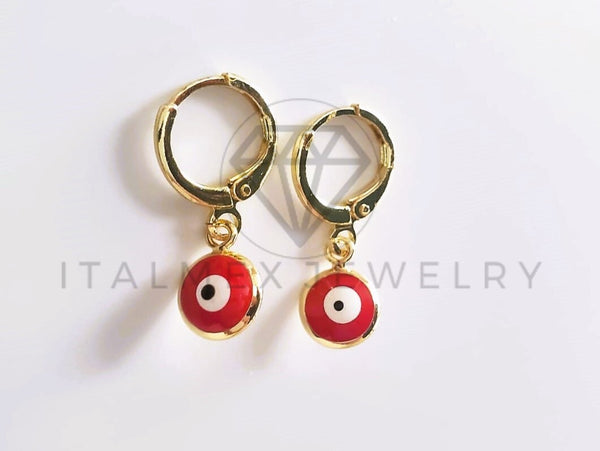 Arete de Lujo - 103735 - Diseño Ojo Turco Color Rojo Oro Laminado 18K