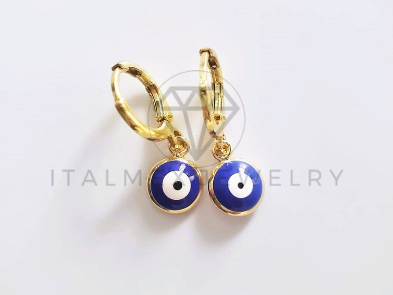 Arete de Lujo - 103736 - Diseño Ojo Turco Color Azul Oro Laminado 18K