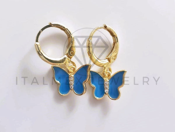 Arete de Lujo - 103737 - Diseño Mariposa CZ Color Azul Aqua Oro Laminado 18K