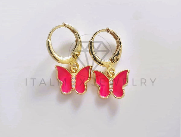 Arete de Lujo - 103738 - Diseño Mariposa CZ Color Roja Oro Laminado 18K