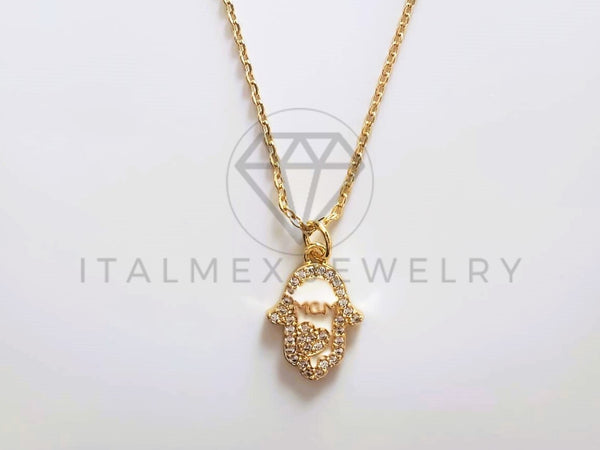 Collar Elegante - 103757 - Collar Mano Hamsa CZ Clara Oro Laminado 18K