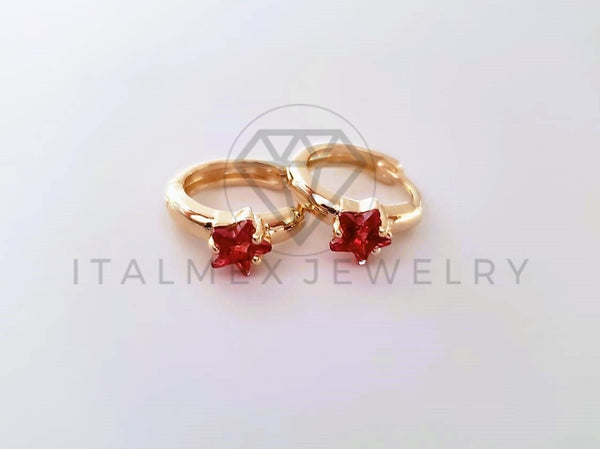 Arete de Lujo - 103842 - Diseño Estrella CZ Roja Oro Laminado 18K