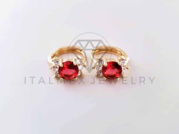 Arete de Lujo - 103843 - Diseño Redondo CZ Roja Oro Laminado 18K