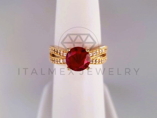 Anillo de Lujo - 103895 - Anillo CZ Roja Pavé Oro Laminado 18K