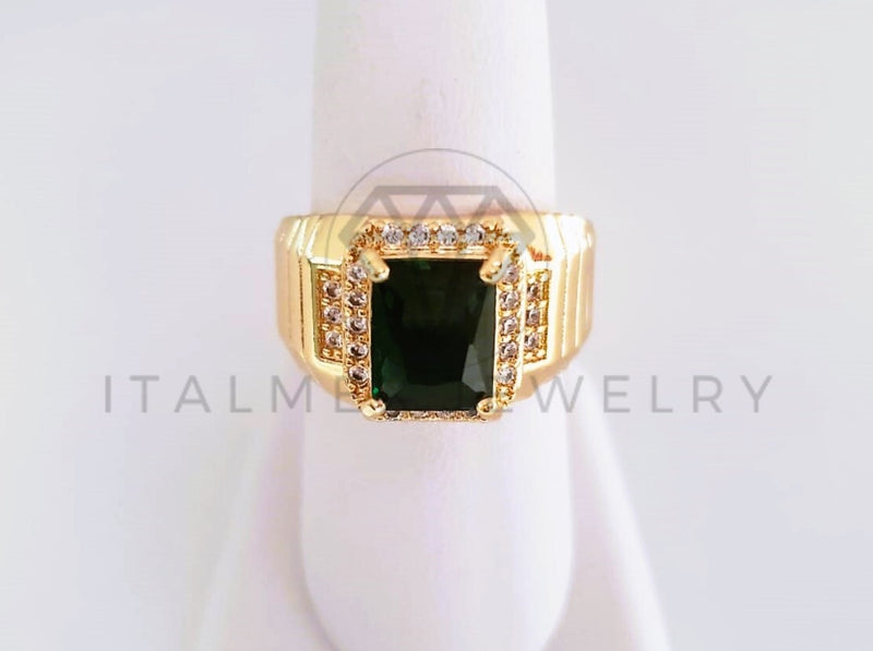 Anillo Caballero de Lujo - 103914 - Diseño Clasico CZ Verde Oro Laminado 18K