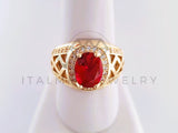 Anillo de Lujo - 103916 - Diseño Oval CZ Roja Oro Laminado 18K