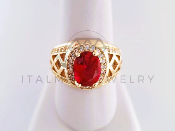 Anillo de Lujo - 103916 - Diseño Oval CZ Roja Oro Laminado 18K