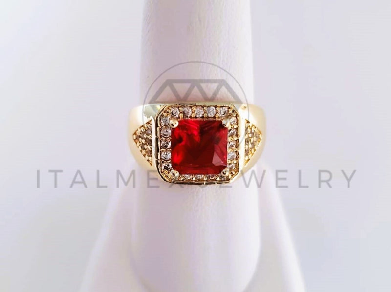 Anillo Caballero de Lujo - 103918 - Diseño Cuadrado CZ Roja Oro Laminado 18K