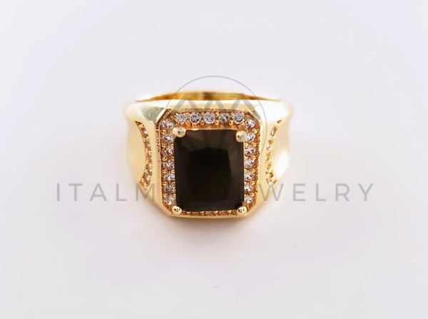 Anillo Caballero de Lujo - 103920 - Diseño Cuadrado CZ Negra Oro Laminado 18K