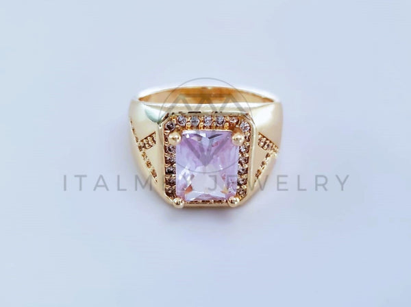 Anillo Caballero de Lujo - 103921 - Diseño Cuadrado CZ Clara Oro Laminado 18K