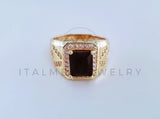 Anillo Caballero de Lujo - 103923 - Diseño Cuadrado CZ Negra Oro Laminado 18K