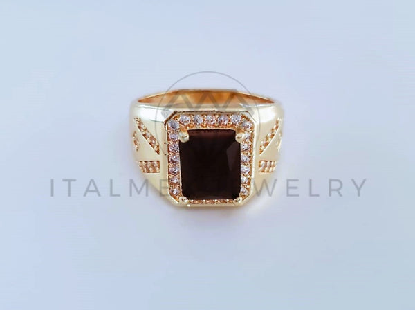 Anillo Caballero de Lujo - 103923 - Diseño Cuadrado CZ Negra Oro Laminado 18K