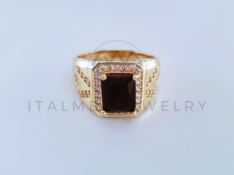 Anillo Caballero de Lujo - 103923 - Diseño Cuadrado CZ Negra Oro Laminado 18K