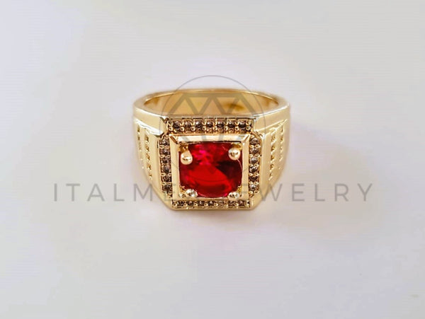 Anillo Caballero de Lujo - 103925 - Diseño Clásico CZ Roja Oro Laminado 18K