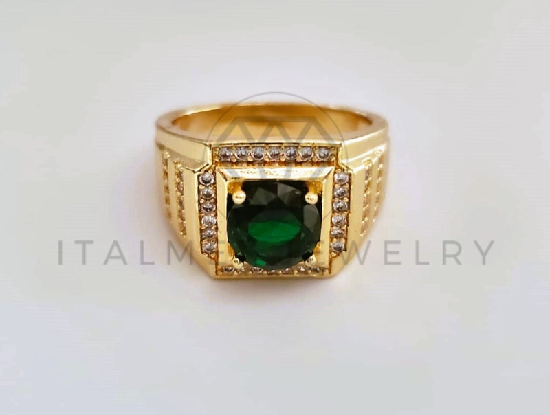 Anillo Caballero de Lujo - 103926 - Diseño Clásico CZ Verde Oro Laminado 18K