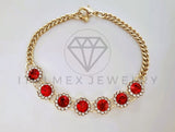 Pulsera Elegante - 103991 - Pulsera Cubana CZ Redonda Roja Oro Laminado 18K