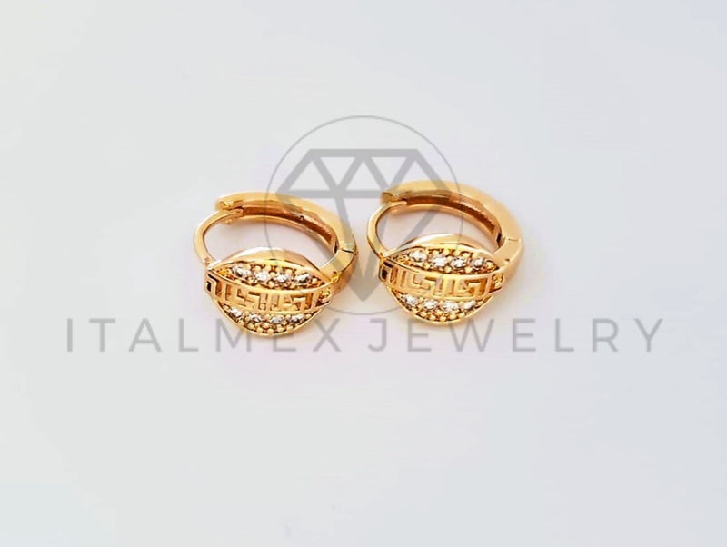 Huggie de Lujo - 104009 - Diseño de Grecas CZ Clara Oro Laminado 18K
