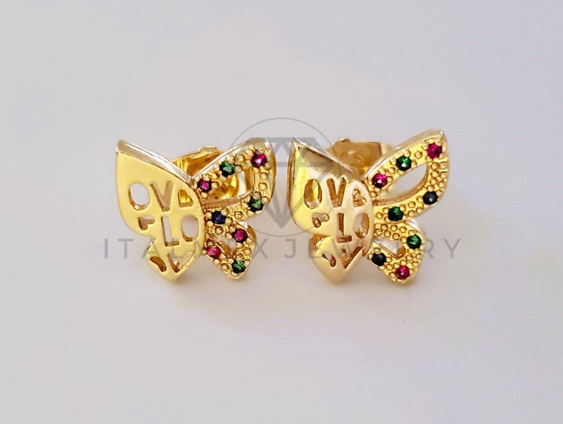 Broquel de Lujo - 104042 - Diseño Mariposa CZ Color Oro Laminado 18K