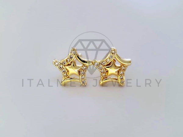 Broquel de Lujo - 104049 - Diseño Estrella Doble CZ Clara Oro Laminado 18K