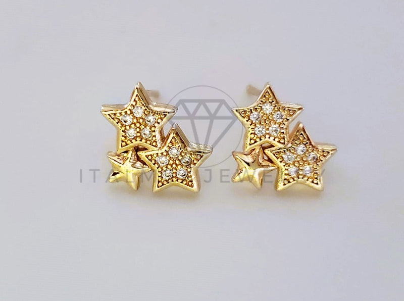 Broquel de Lujo - 104052 - Diseño Estrellas CZ Claras Oro Laminado 18K