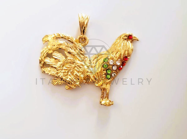 Dije Elegante - 104144 - Dije de Gallo Diamantado Circonia Tricolor Oro Laminado 18K
