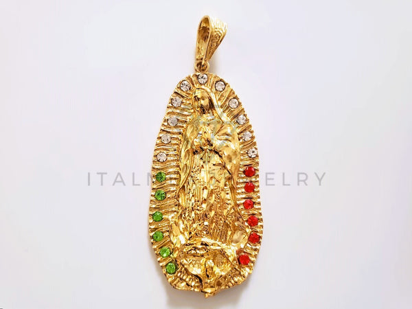 Dije Religioso - 104156 - Virgen de Guadalupe Circonia Tricolor Oro Laminado 18K