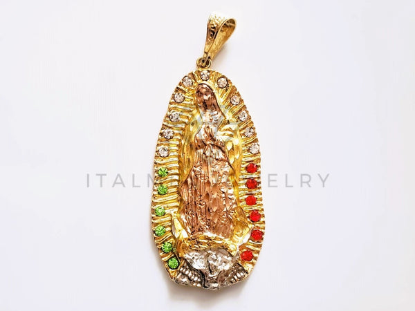 Dije Religioso - 104181 - Virgen de Guadalupe Circonia Tricolor Oro Laminado 18K