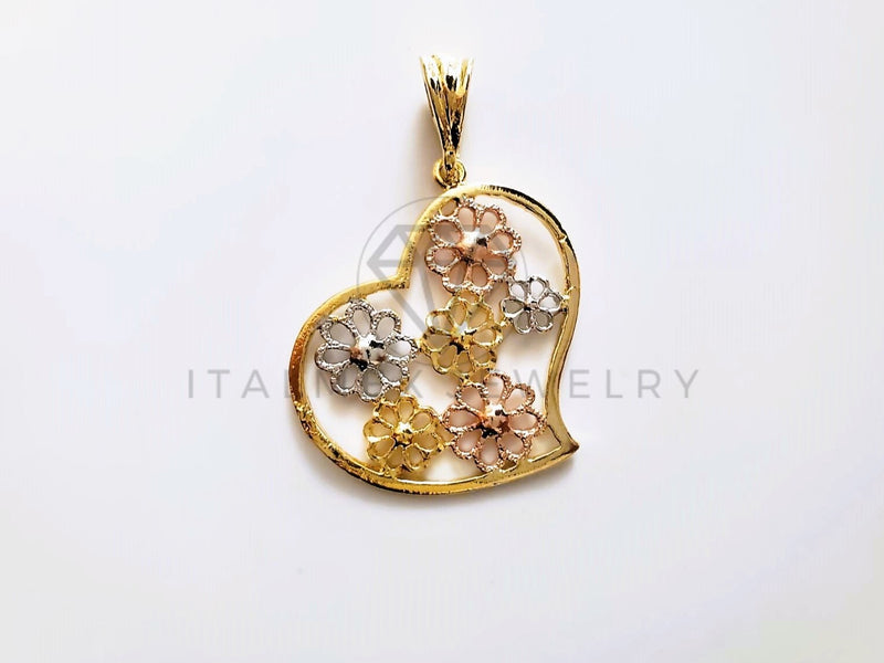 Dije Elegante - 104193 - Dije de Corazón Laser con Flores Oro Laminado 18K