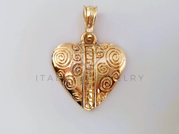 Dije Elegante - 104330 - Corazón con Grecas Tamaño Chica Oro Laminado 18K