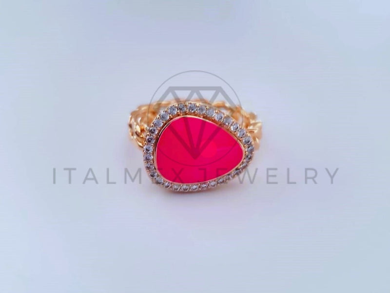 Anillo Dama de Lujo - 104546 - Esmalte Rosa CZ Clara Oro Laminado 18K