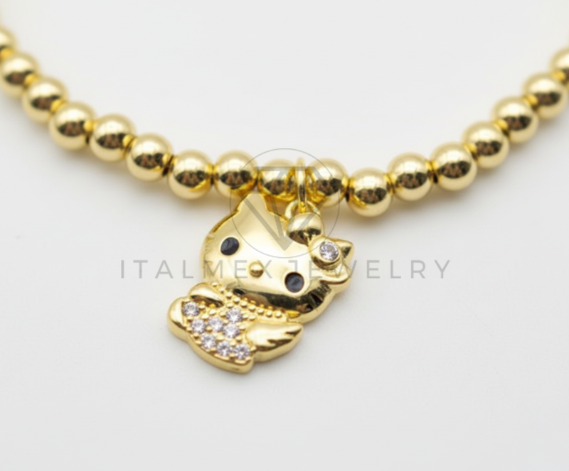 Pulsera de Lujo - 106423 - Pulsera Inspirado Hello Kitty CZ Oro Laminado 18K